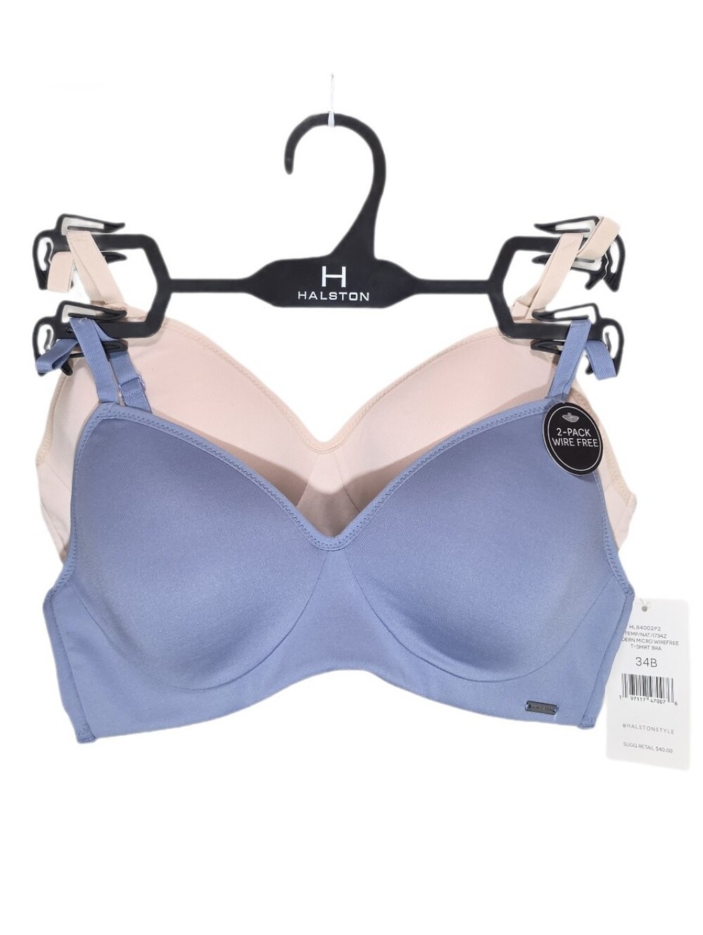 Halston Modern Micro Wire Free T-shirt Bra Comfort Adjustable Straps 2-Pack 34B